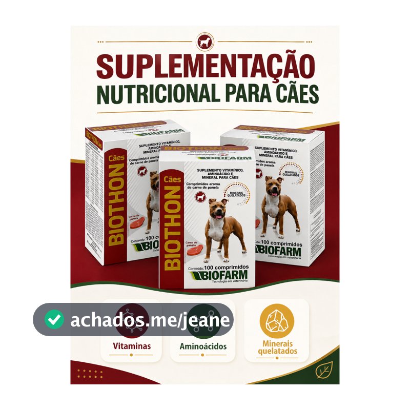 Kit 3 Biothon Cães Suplemento Vitamínico para Engordar Cachorros Ganho de Peso Massa 100 Comprimidos Sabor Carne Biofarm