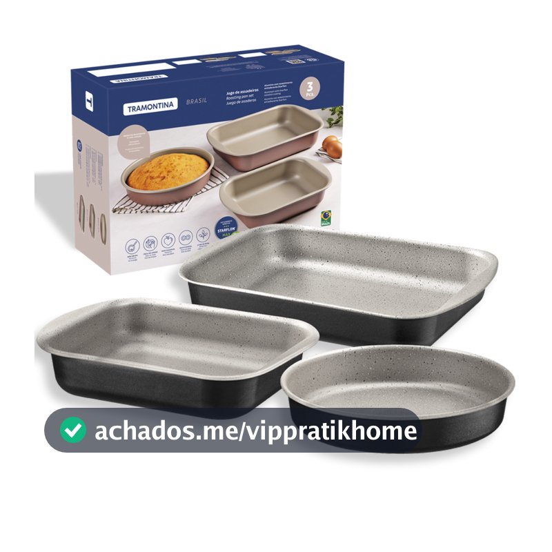 Jogo de assadeiras tramontina antiaderente 3 peças antiaderente starflon max forma bolo pizza torta assar forno