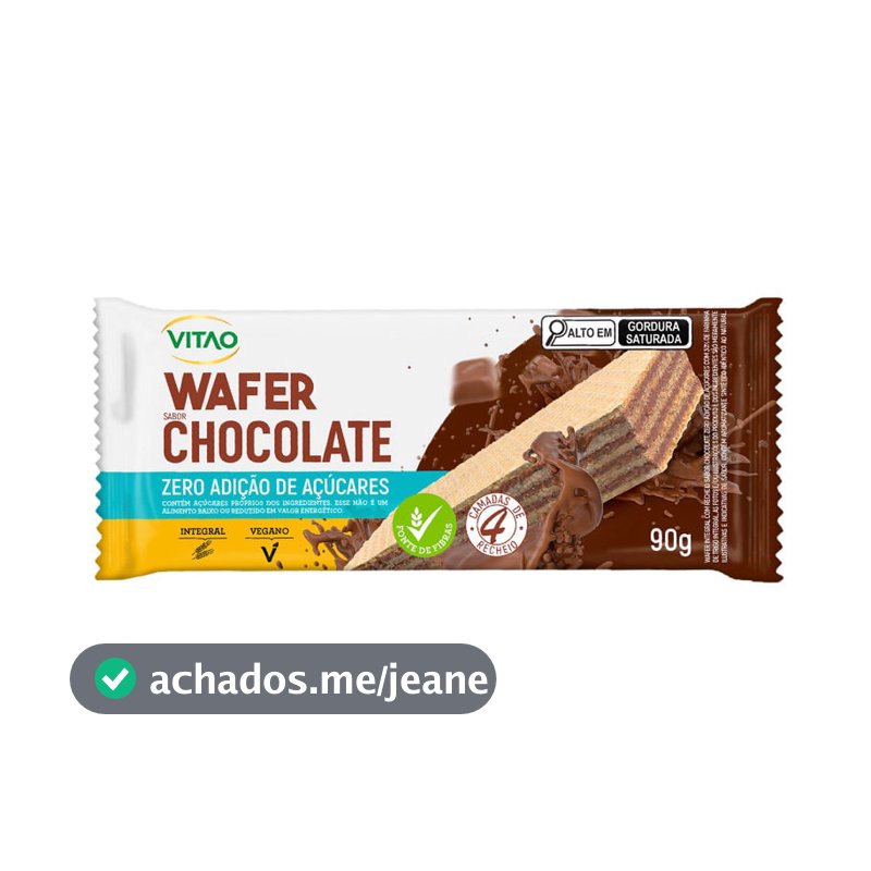 Validade próxima Wafer Chocolate Zero Açúcar Vitao 90 g - Vegano