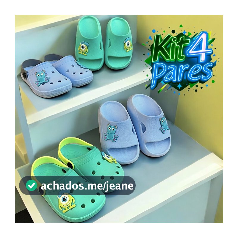 Kit 4 Pares Babuche Infantil Leve Confortável e Divertido