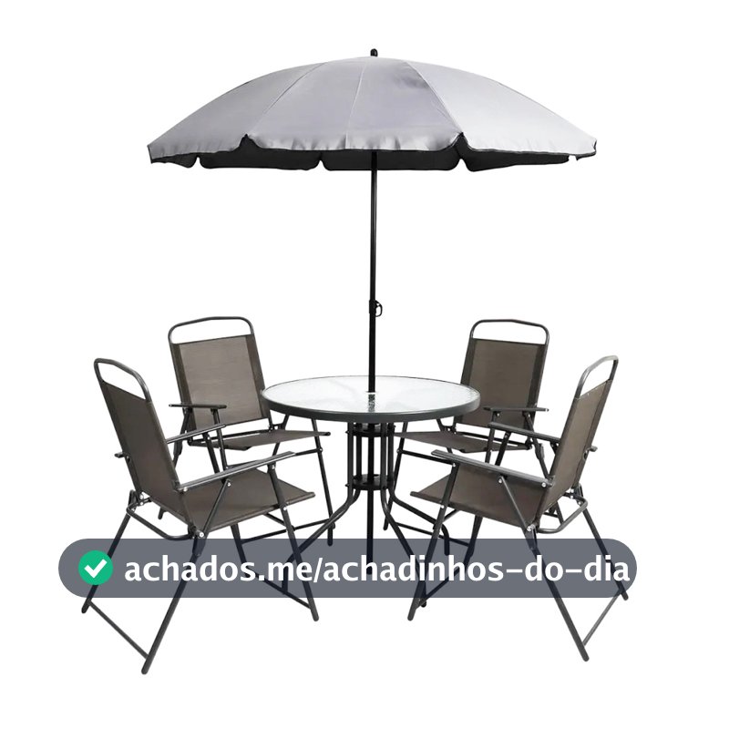 Conjunto Mesa + 4 Cadeiras e Ombrelone Para Piscina Sítio Fazenda Praia Dobrável Kala