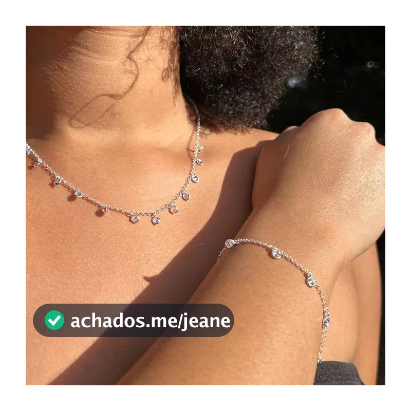 Kit Colar e Pulseira Feminino Pedra Zirconia Ponto De Luz Prata 925