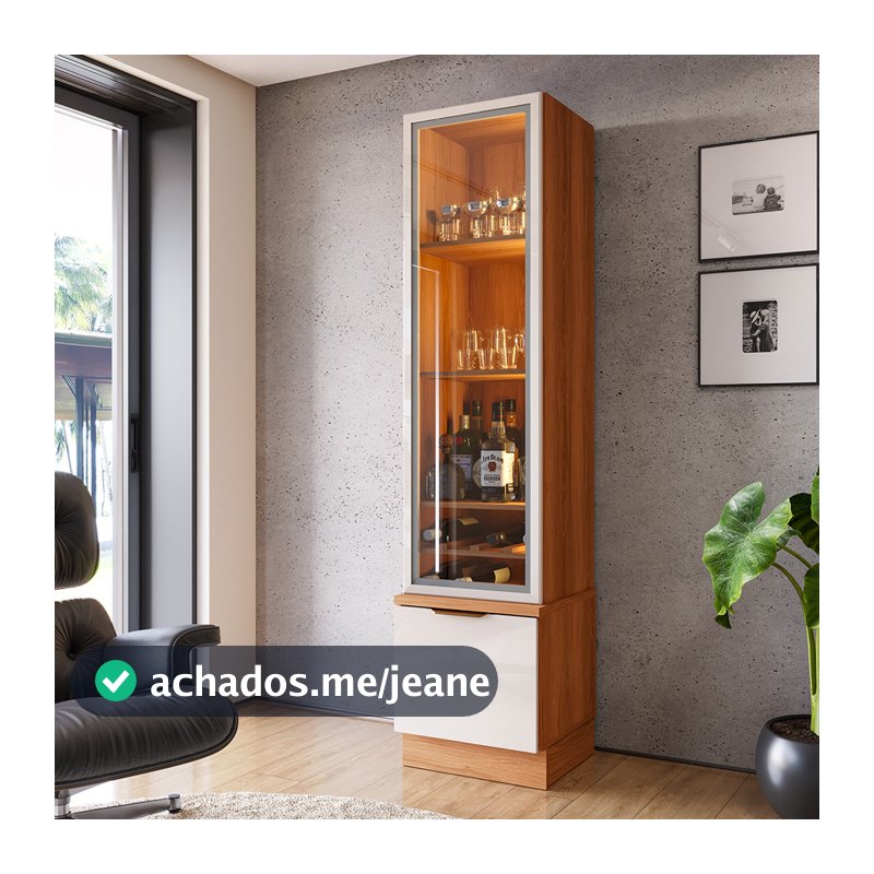 Cristaleira Reflecta Noble 2 Portas com LED e Espelho MDF MDP Vitrine Decorativa