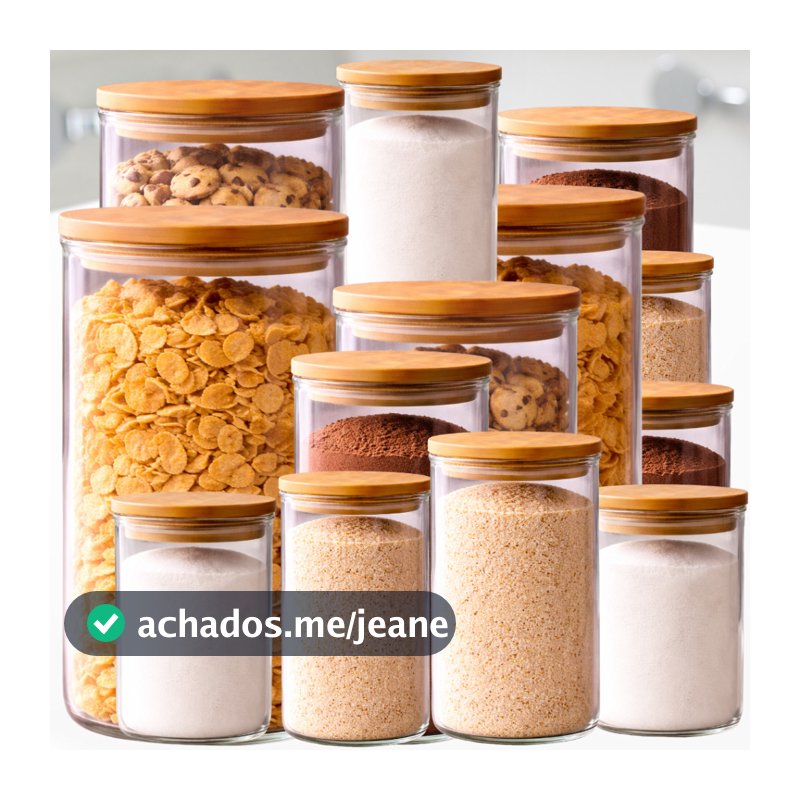 Kit 13 Potes Herméticos De Vidro Borossilicato Tampa Bambu Variados Alimentos Cereais Olivini Home