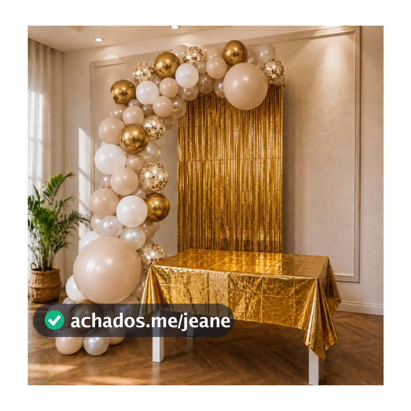 Kit Festa Decoração Completa Arco De Balão Cortina Metalizada E Toalha De Mesa