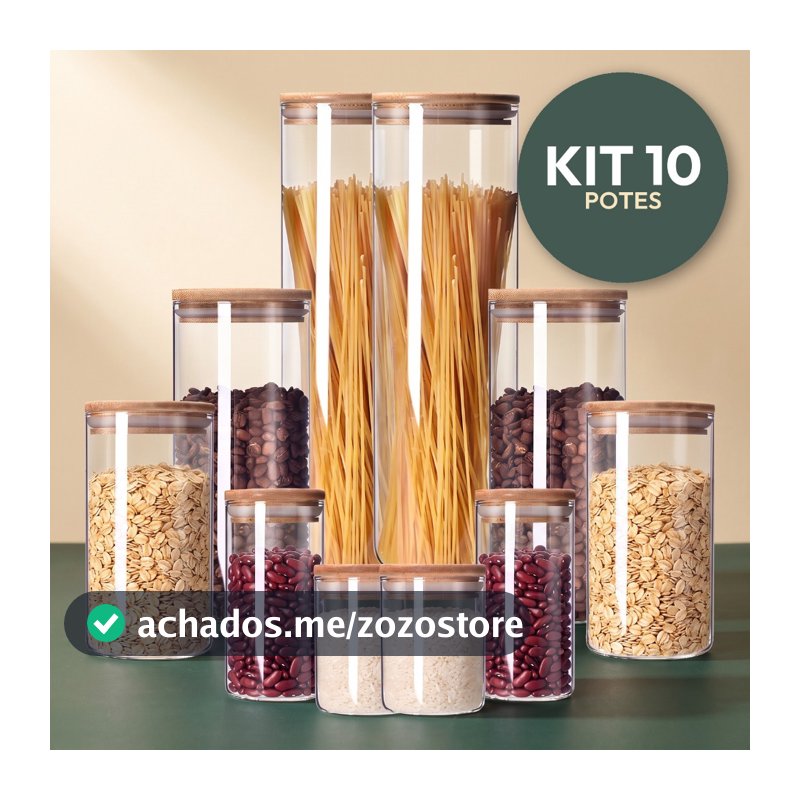 Kit Potes de Vidro Herméticos Tampa Bambu para Mantimentos Grãos Café Resistente e Organiza Cozinha Zelvi