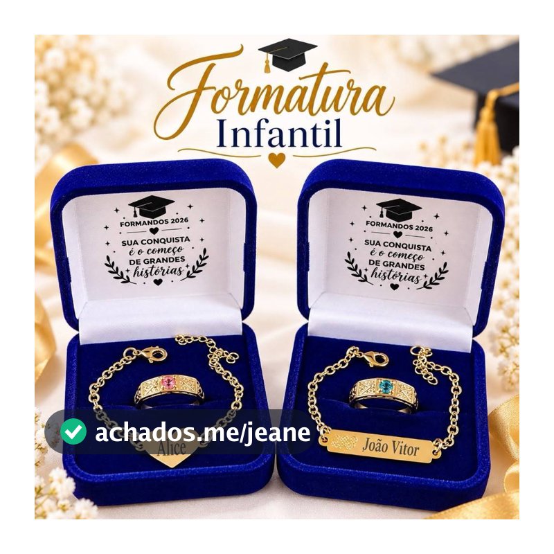 Kit Formatura Infantil Personalizado Anel ABC ou 5ºAno Pedra Regulável + Pulseira com Nome + Caixinha
