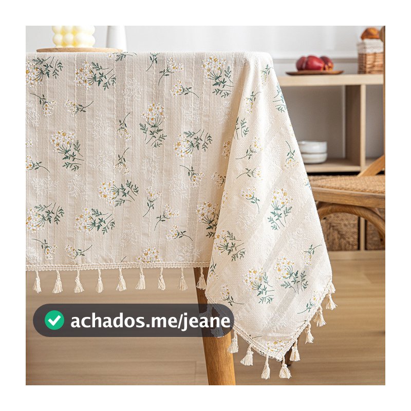 Toalha de mesa 100% algodão, tapete de mesa à prova de poeira, borlas, renda, guarnição retangular