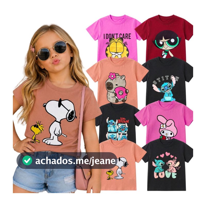 Kit até 4 Camiseta Infantil Menina 100% Algodão do  2 ao 10 Anos Personagem | camisa infantil menina camiseta menina