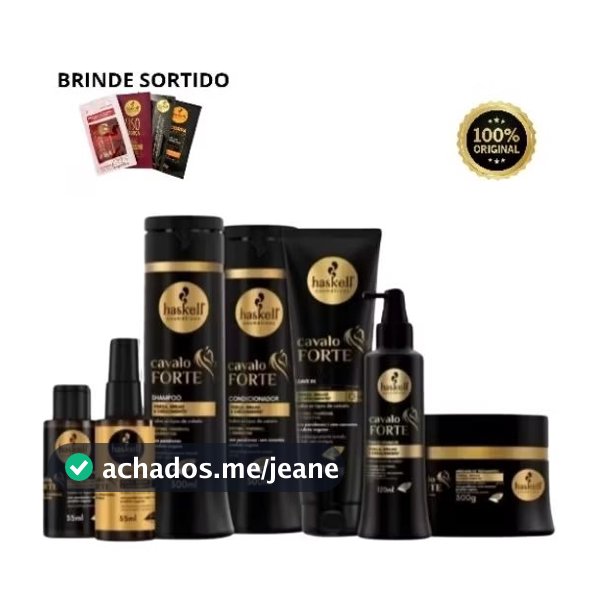 Kit Cavalo Forte 7 Itens 300ml Shampoo Condicionador Mascara Complexo Selante Leavin e Tônico