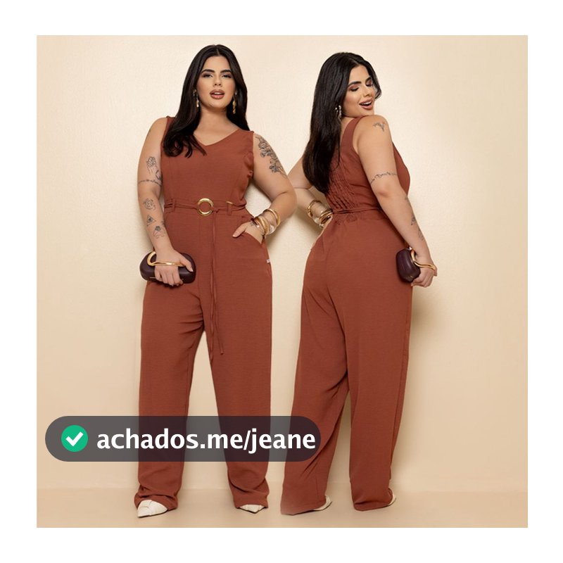 Macacão Feminino Plus Size Elegante Social Cintura Marcada Com Bolsos e Lastex nas Costas Tendência 2026