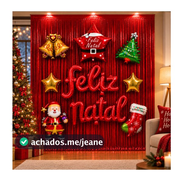 Kit Decoração de Natal Feliz Natal Balões Metalizados Cortina Painel Festa Papai Noel Estrela Bota Árvore