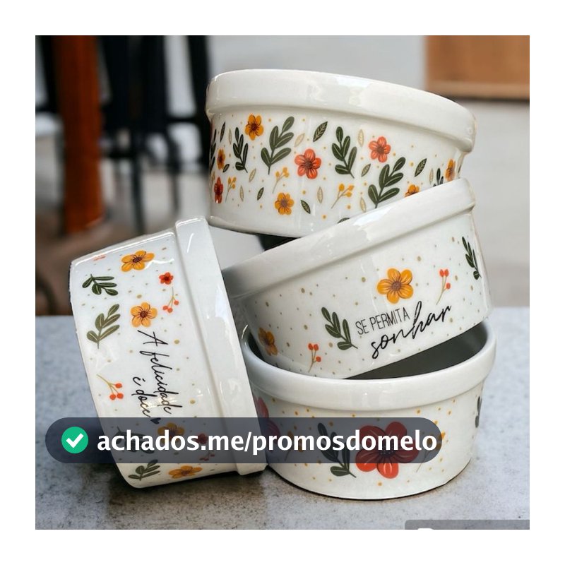 04 Potes Grande Porcelana Floral Decoração 210 ml