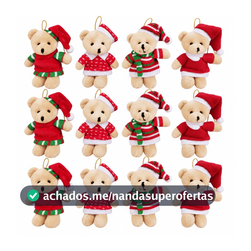 Kit 12 Ursinhos Roupa Natal Pelúcia Natalina Enfeite Árvore