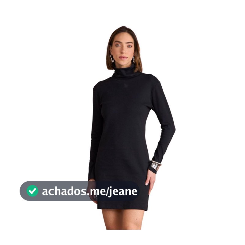 Vestido Curto Liso em Suedine Gola Alta Inverno KO3810
