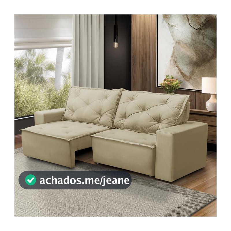 Sofá Retrátil e Reclinável 3 lugares com Molas 1,80m Ana Suede Bege Adonai Estofados