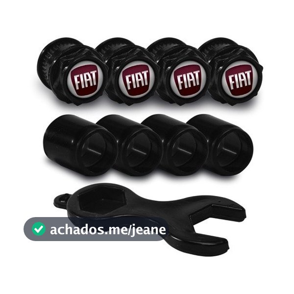 Kit Tampa Bico Válvula Antifurto Pneu Fiat Vermelho Preto
