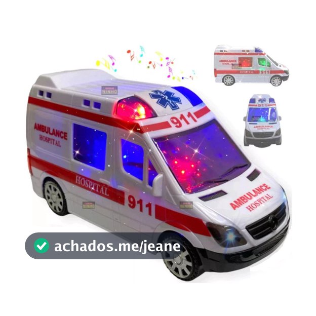 Toy King Brinquedo Infantil Carrinho de Ambulância Grande Com Som Luz e Sensor Bate e Volta