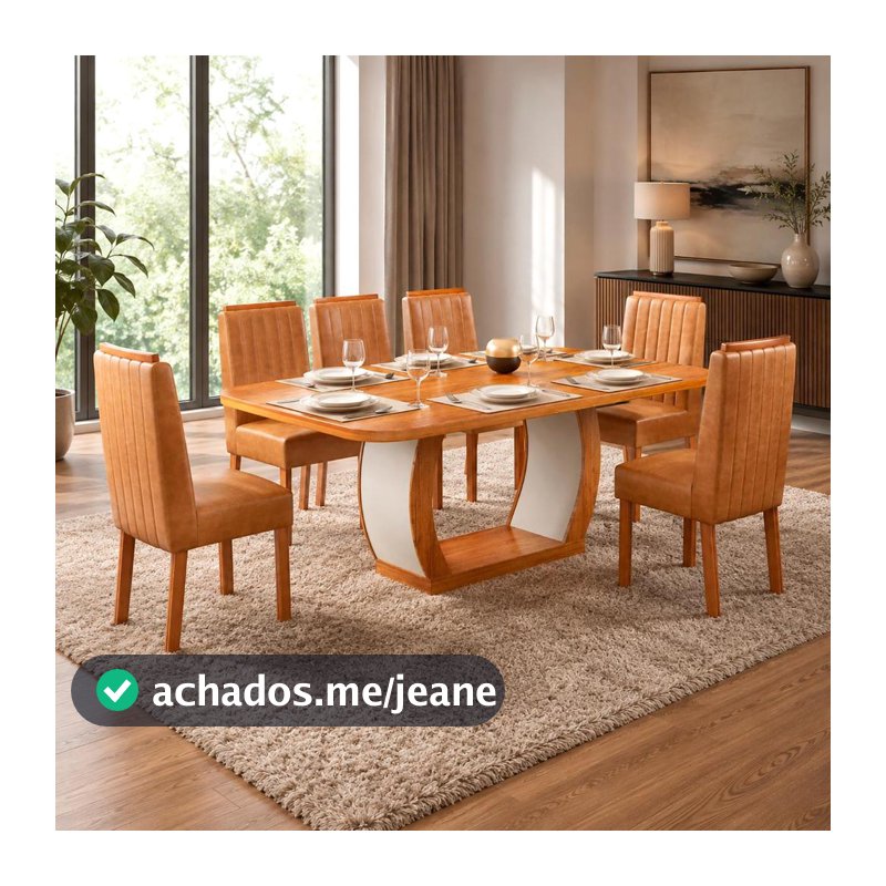 Sala de Jantar 180x90 Olimpia 6 Cadeiras Bom Pastor