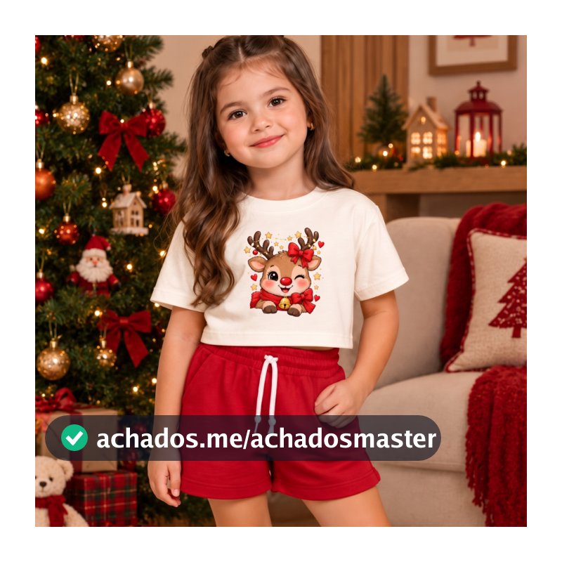 Conjunto Infantil Feminino Natal Short e Cropped Roupa Criança Menina Conjuntinho Estiloso Ceia Natalina
