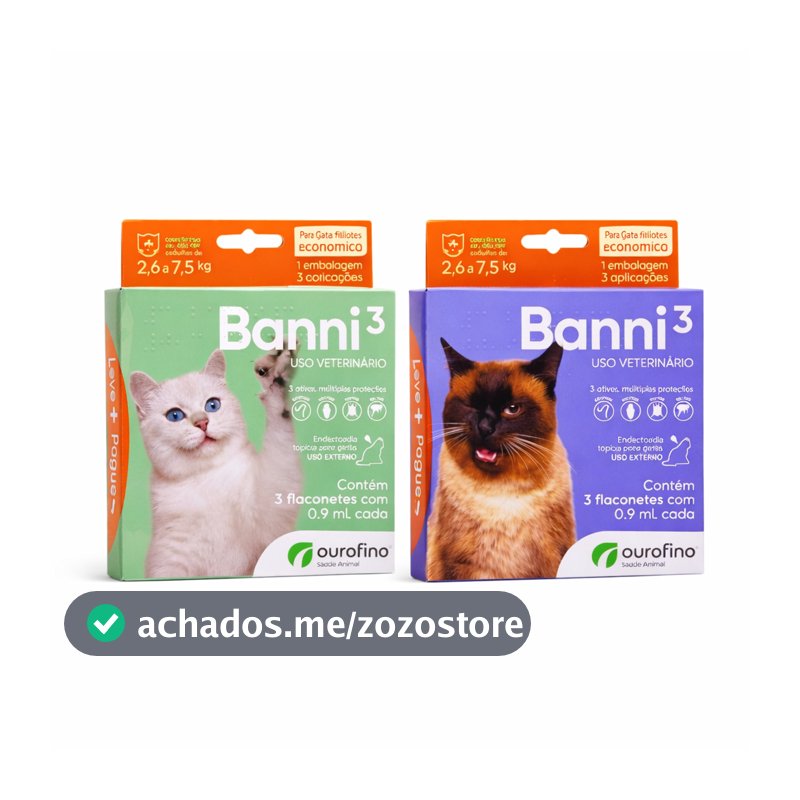 Antipulgas Sarna Vermifugo Gatos Banni Ourofino 1 A 7.5kg 3 Pipetas