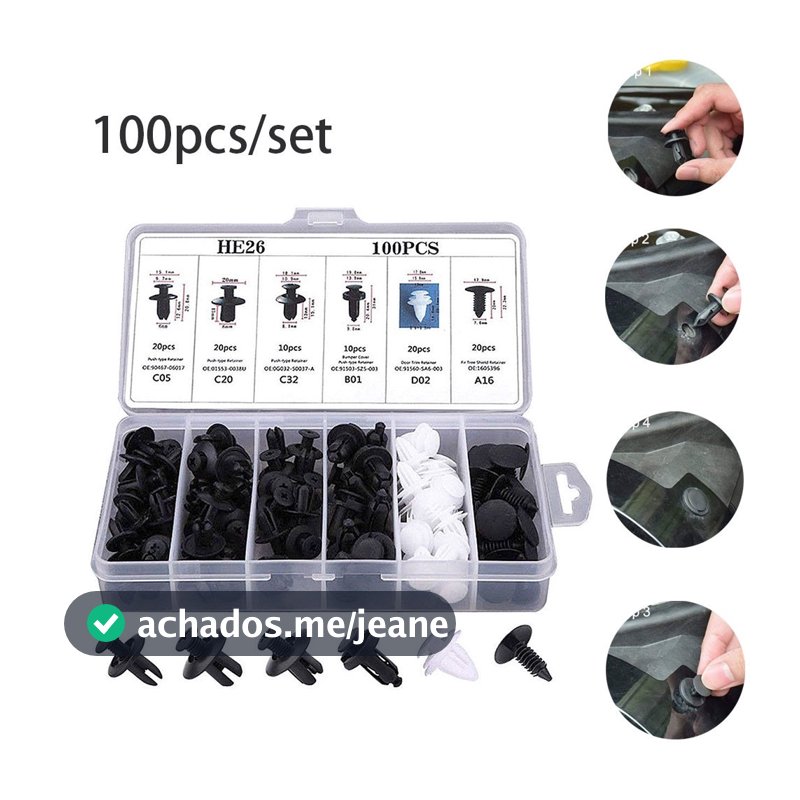 100 ou 150 Peças Prendedor Híbrido De Clipes De Fixação De Pino Pára-Choques Kits Autopeças P/para-lama