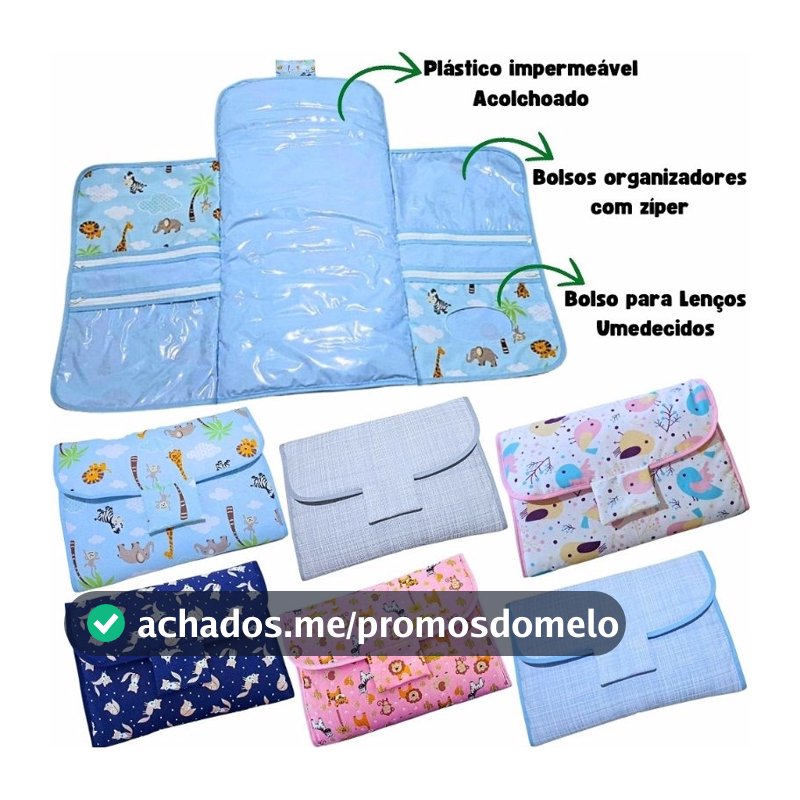 Trocador de Fraldas para Bebê Portátil - Bolsos com Zíper e Porta Lenços Umedecidos Bebe Fraldas Dobrável