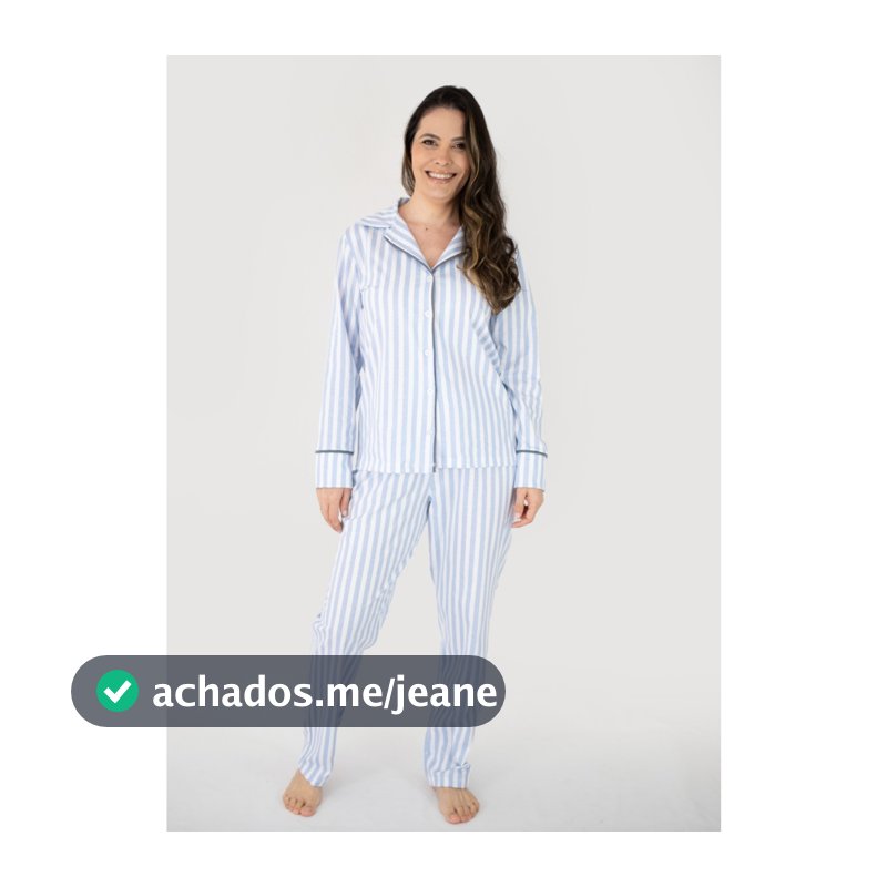 Pijama Americano Longo Feminino Algodão Amamentação e Pós- Cirúrgico- Listrado Azul