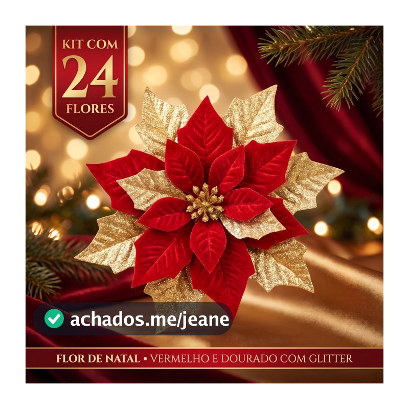 Kit 24 Flores de Natal Artificiais Bico Papagaio Com Glitter Decoração Árvore de Natal E Kit 6, 12 e 18