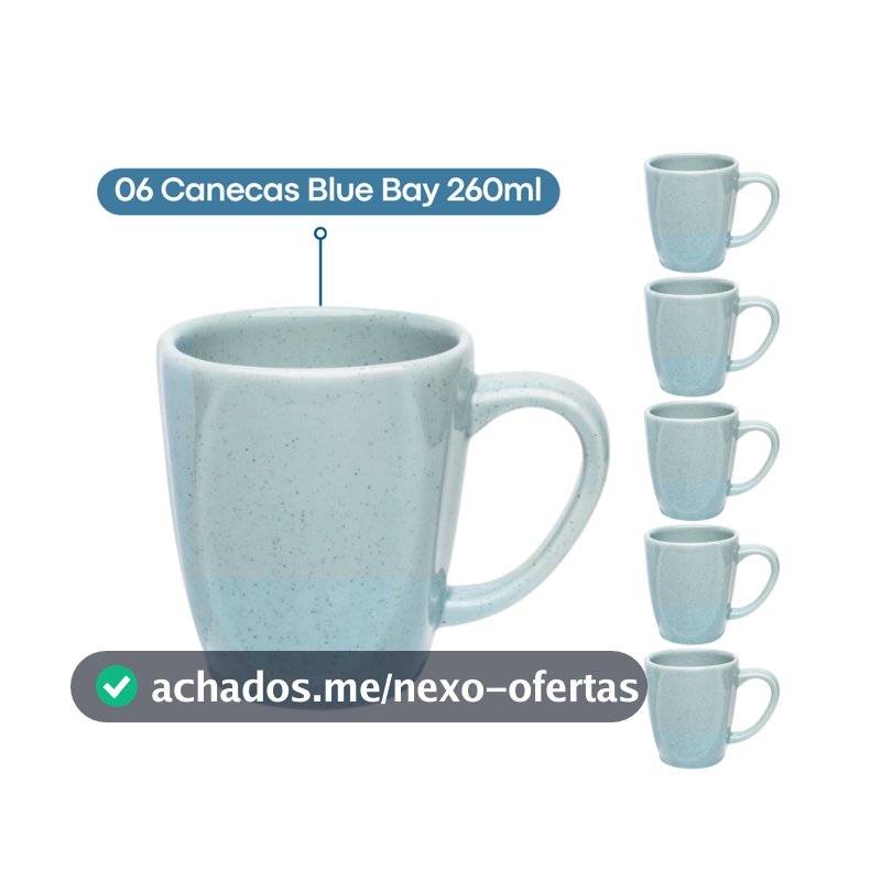 Jogo 6 Canecas Café Chá Ryo Blue Bay Azul Claro 260ml Oxford Porcelanas