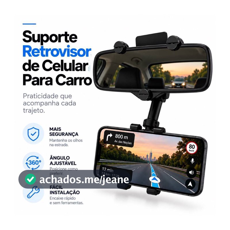 Suporte Retrovisor de Celular Smartphone Para Carro Central Extensível Giro 360º Facil Instalação Todos Celulares
