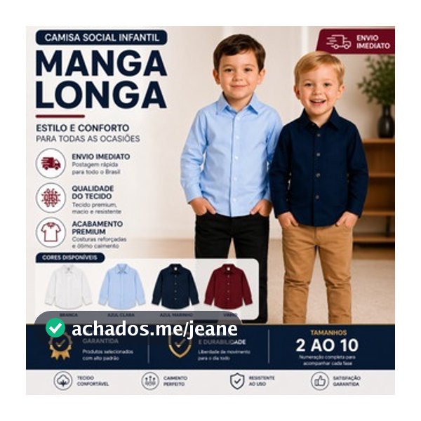 Camisa Social Infantil Manga Longa Estilosa para Festa e Dia a Dia ENVIO IMEDIATO !!!