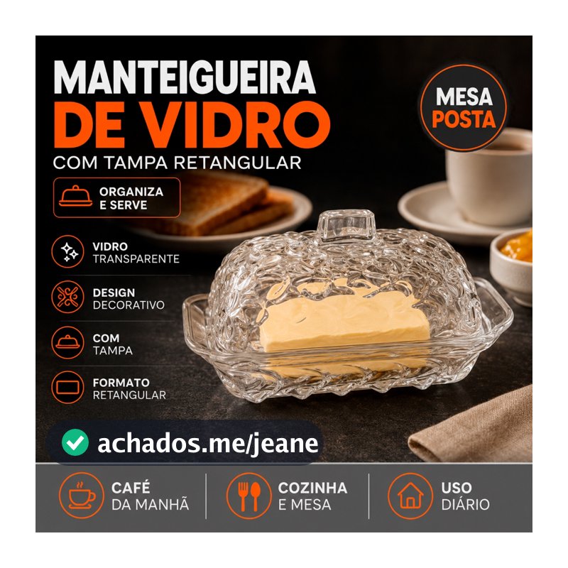 Manteigueira De Vidro Com Tampa Porta Manteiga Retangular Transparente
