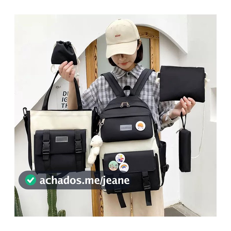 Kit 5 Bolsas Mochila Feminina de Nylon Estilo Coreano Grande Capacidade Ideal para o Dia a Dia