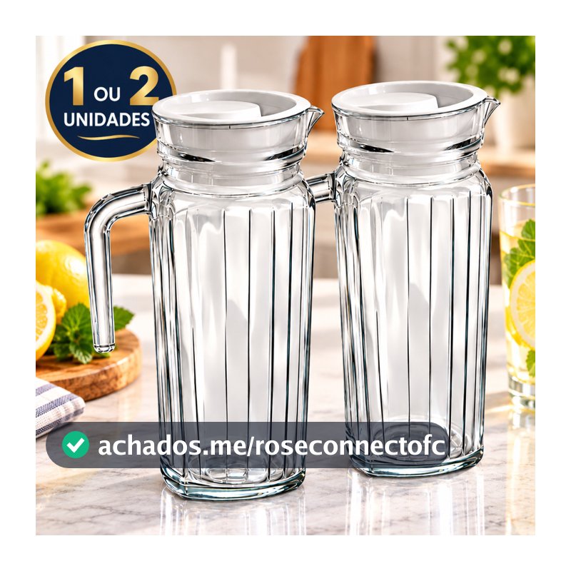 Jarra de Vidro 1 Litro com Tampa Modelo Suíça para Água Suco Bebidas 1 ou 2 Unidades