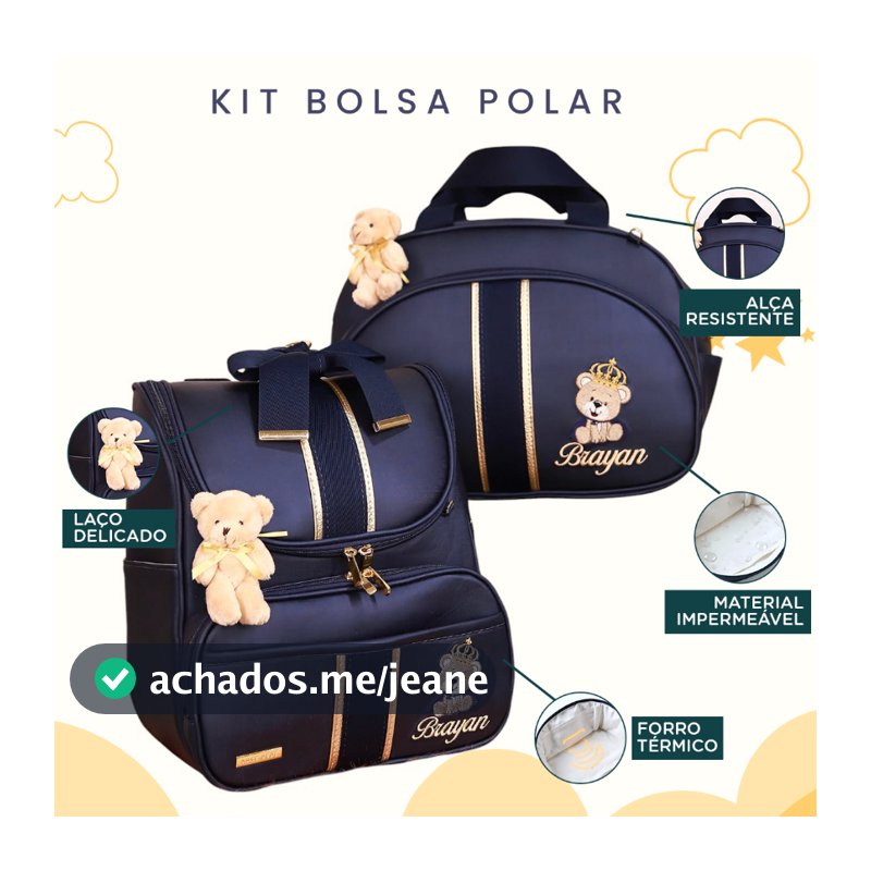Kit Maternidade 2 Peças Bolsa e Mochila Personalizado Térmica Impermeável, Coleção Polar