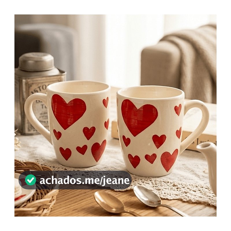 Jogo 2 Canecas Cerâmica 300ml Xícara Branca Love Várias Estampas - Istok / Café, Chá / Kit Conjunto