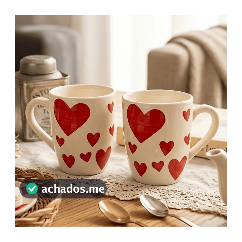 Jogo 2 Canecas Cerâmica 300ml Xícara Branca Love Várias Estampas - Istok / Café, Chá / Kit Conjunto
