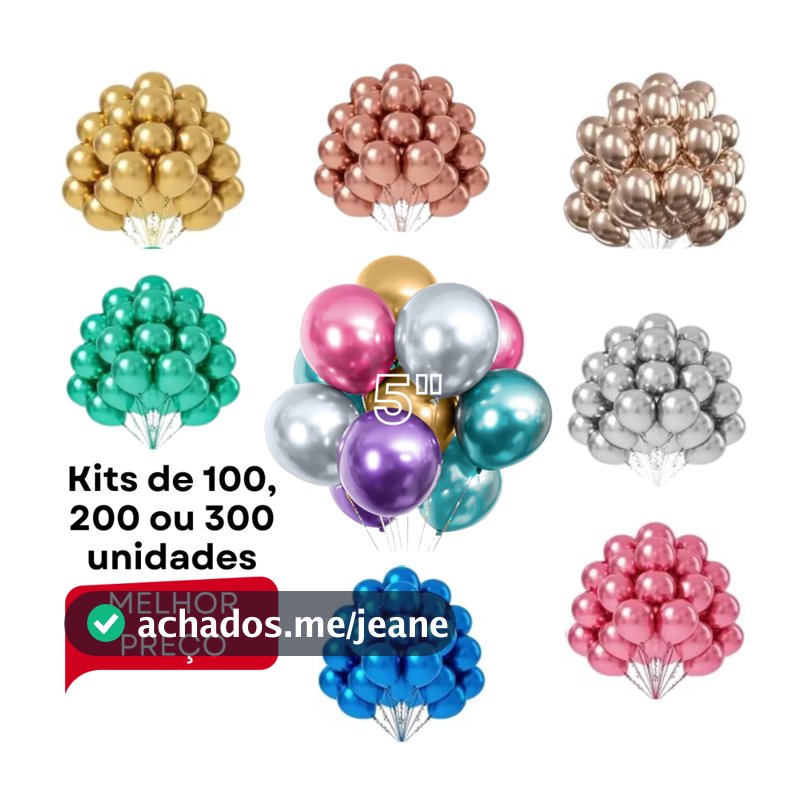 Kit Balão Metalizado Bexiga Nº5 100/200/300 Festa Aniversário Casamento Evento Decoração