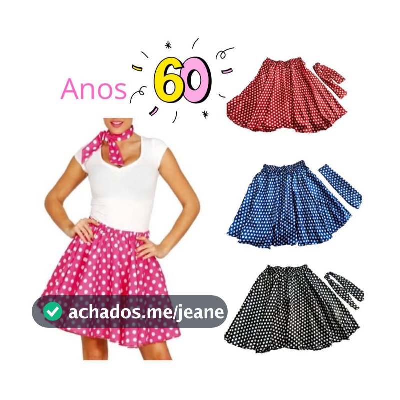 Kit Saia e Lenço de Bolinha Feminina Adulto Anos 60 Retro Godê Rodada Poá Moda Feminina