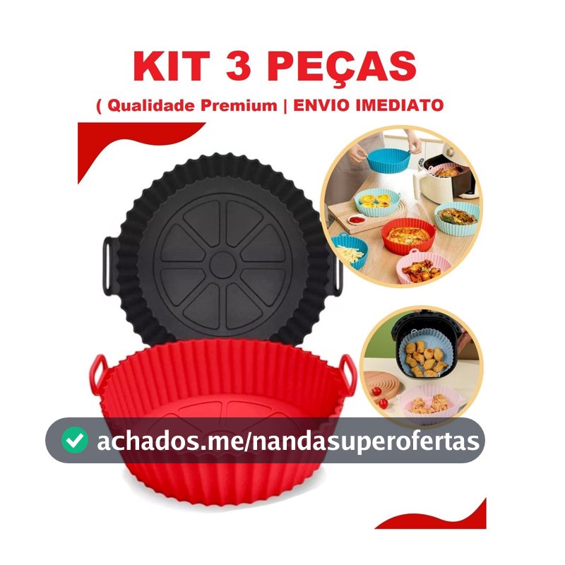 KIT 1 a 3 Forma De Silicone Para Air Fryer Forno Fritadeira Assadeira Reutilizável Antiaderente