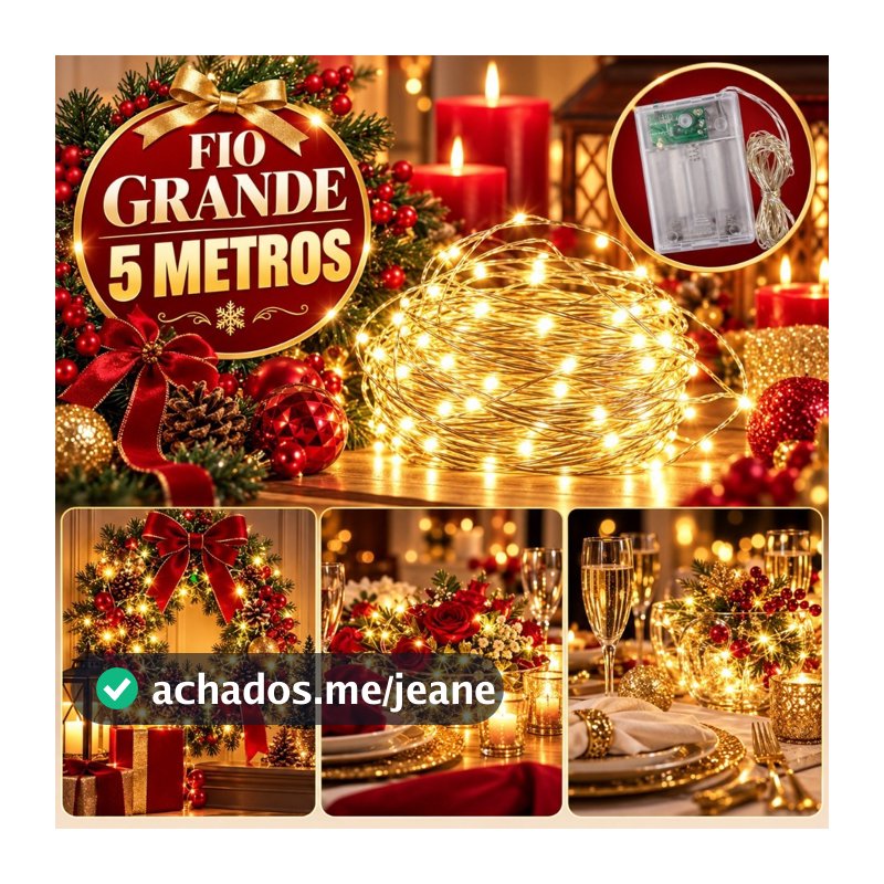 Fio de Fada 5m 50 LEDs Pisca Pisca Decorativo Cortina Quarto Varanda Arranjo Floral Guirlanda Natal