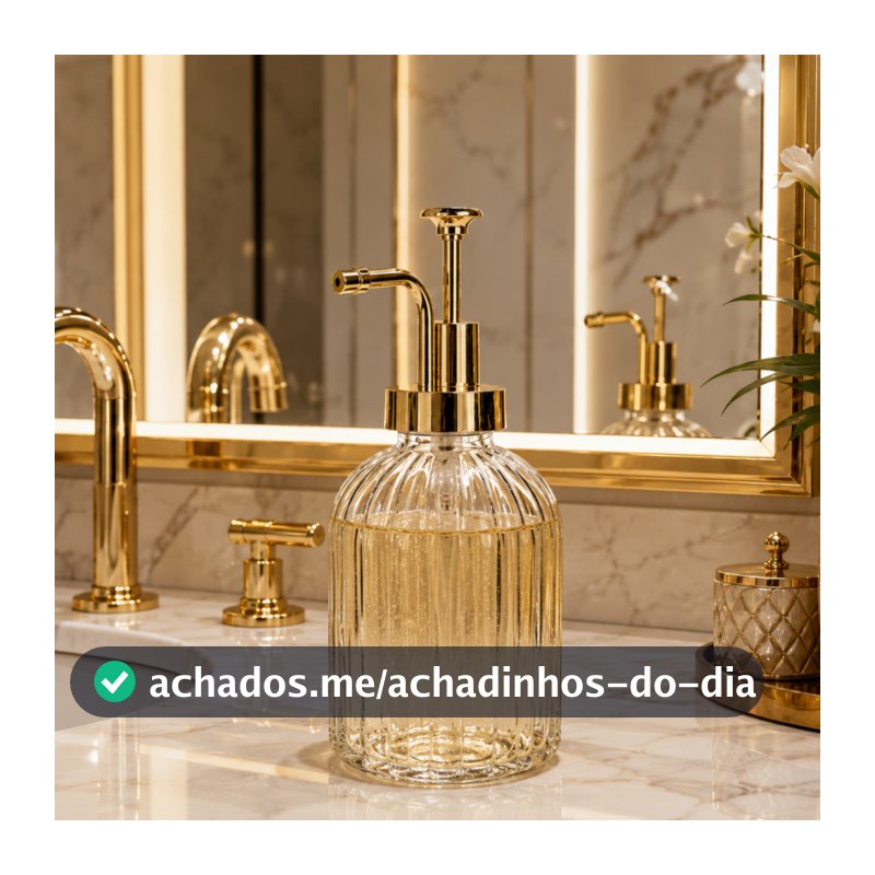 Porta Sabonete Líquido 300ml Vidro Detalhe Dourado Acessório De Banheiro Lavabo