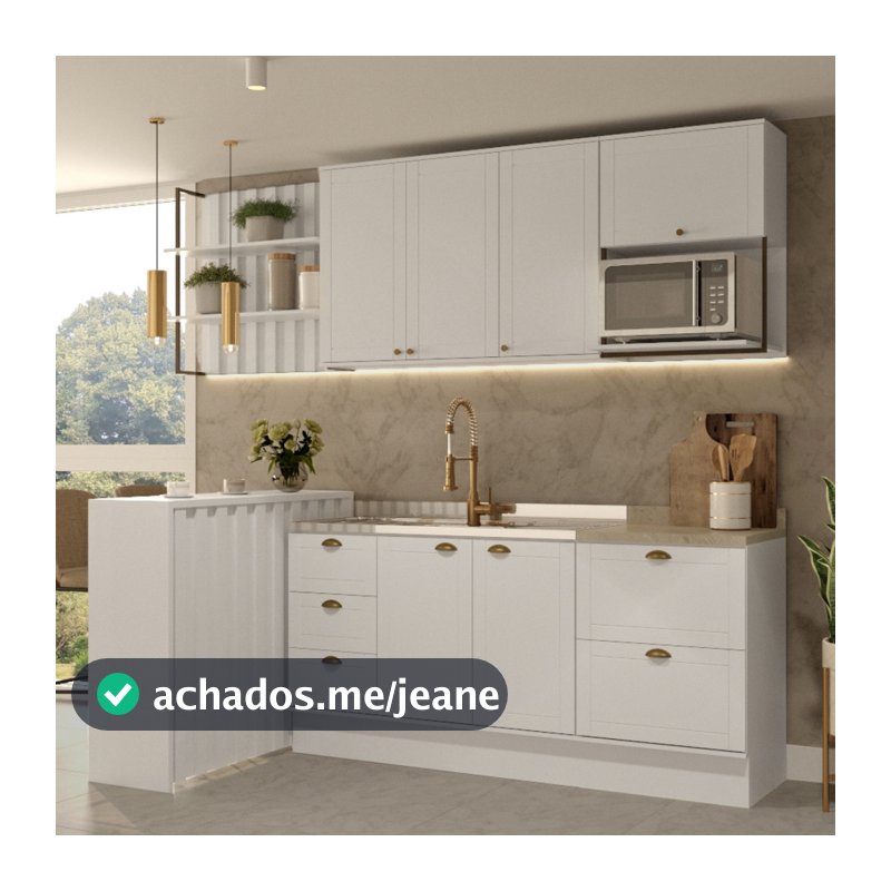 Cozinha Completa Milla Pro 100% MDF Armário e Balcão Branco Carraro