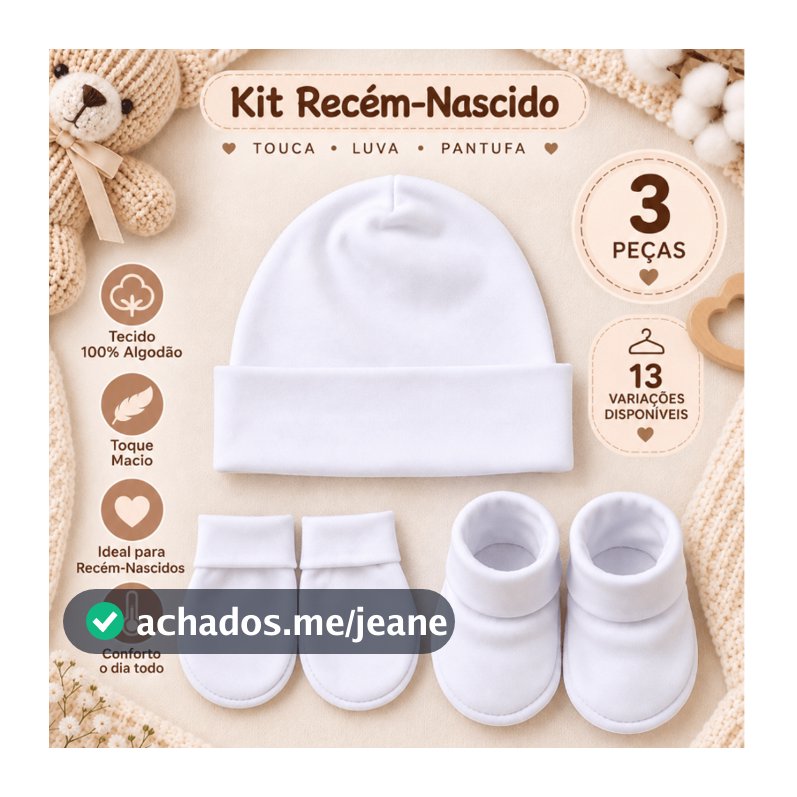 Kit Recém Nascido Bebê Touca Luva E Sapatinho Algodão Macio Enxoval Maternidade
