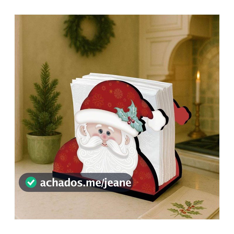 Decoração De Natal - Porta QuardaNapos Papai Noel - 13x10.5x6