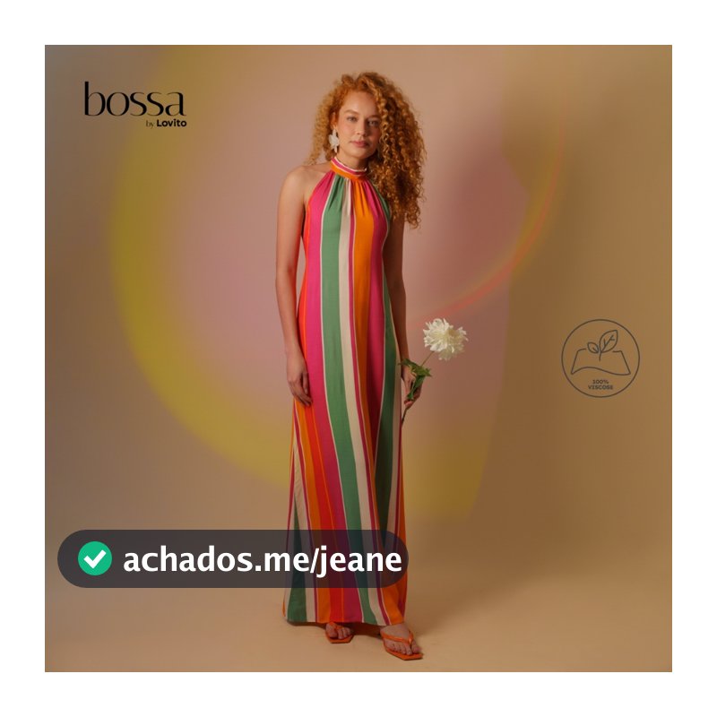 Lovito Bossa Vestido Feminino Longo Viscose Frente Única Estampa Listrado Colorido DRB1048BRL1078