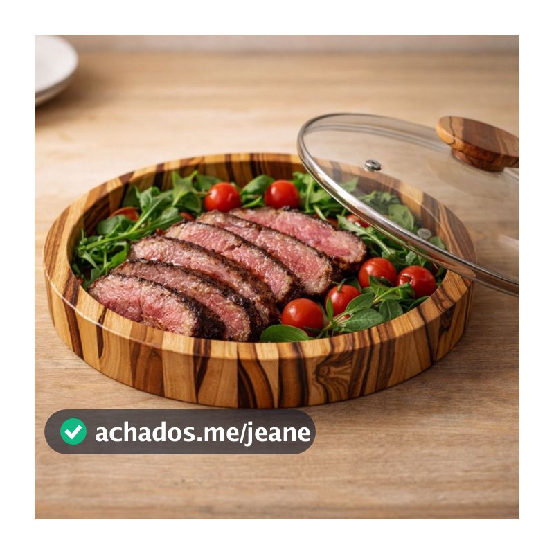 Saladeira Gamela 21cm 23cm 25cm 27cm em Madeira Teca Com Tampa de Vidro Mesa Posta Bandeja Decoração