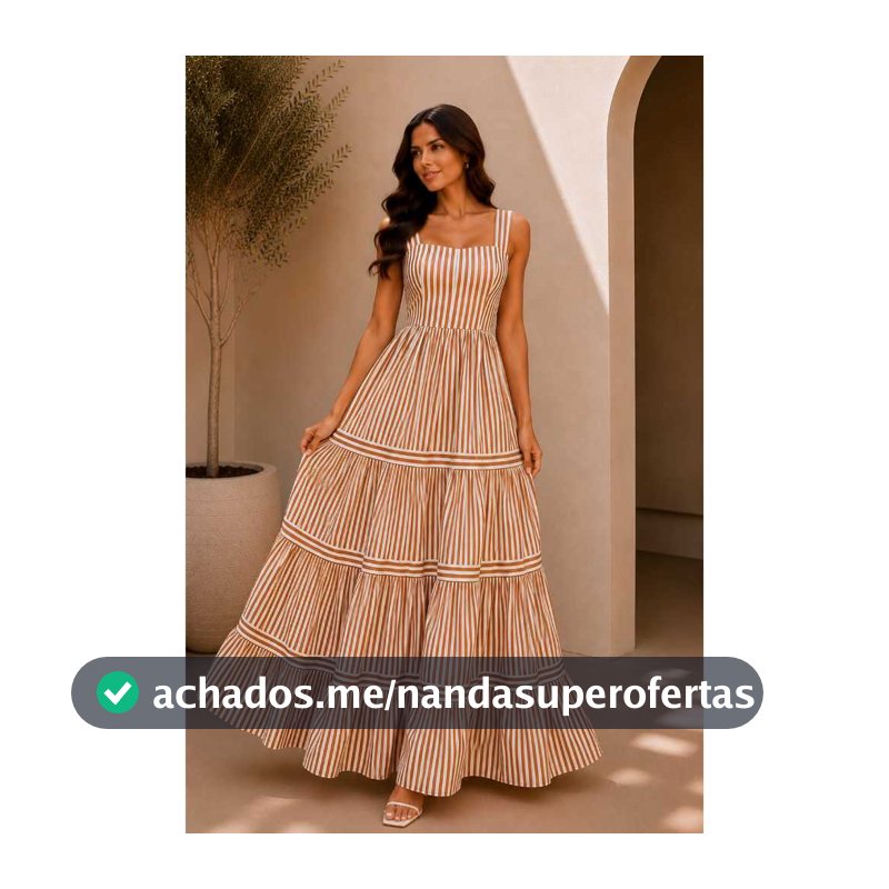 Vestido Longo listrado Feminino Forrado Com Cinto Moda Verão Chique