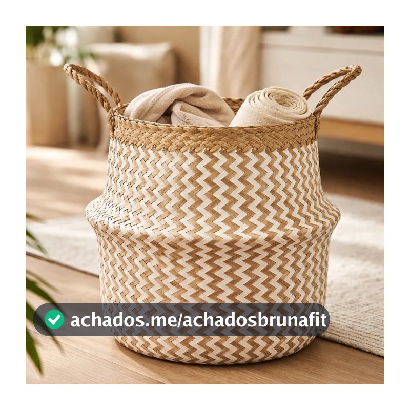 Cesto Decorativo Organizador Dobrável Multiuso Em Fibra Natural Seagrass Com Alças 33cm